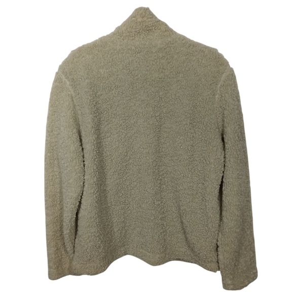 HM Teddy Bear Jacket Womens L Beige Fleece Sherpa Pockets Full Zip - Picture 2 of 5